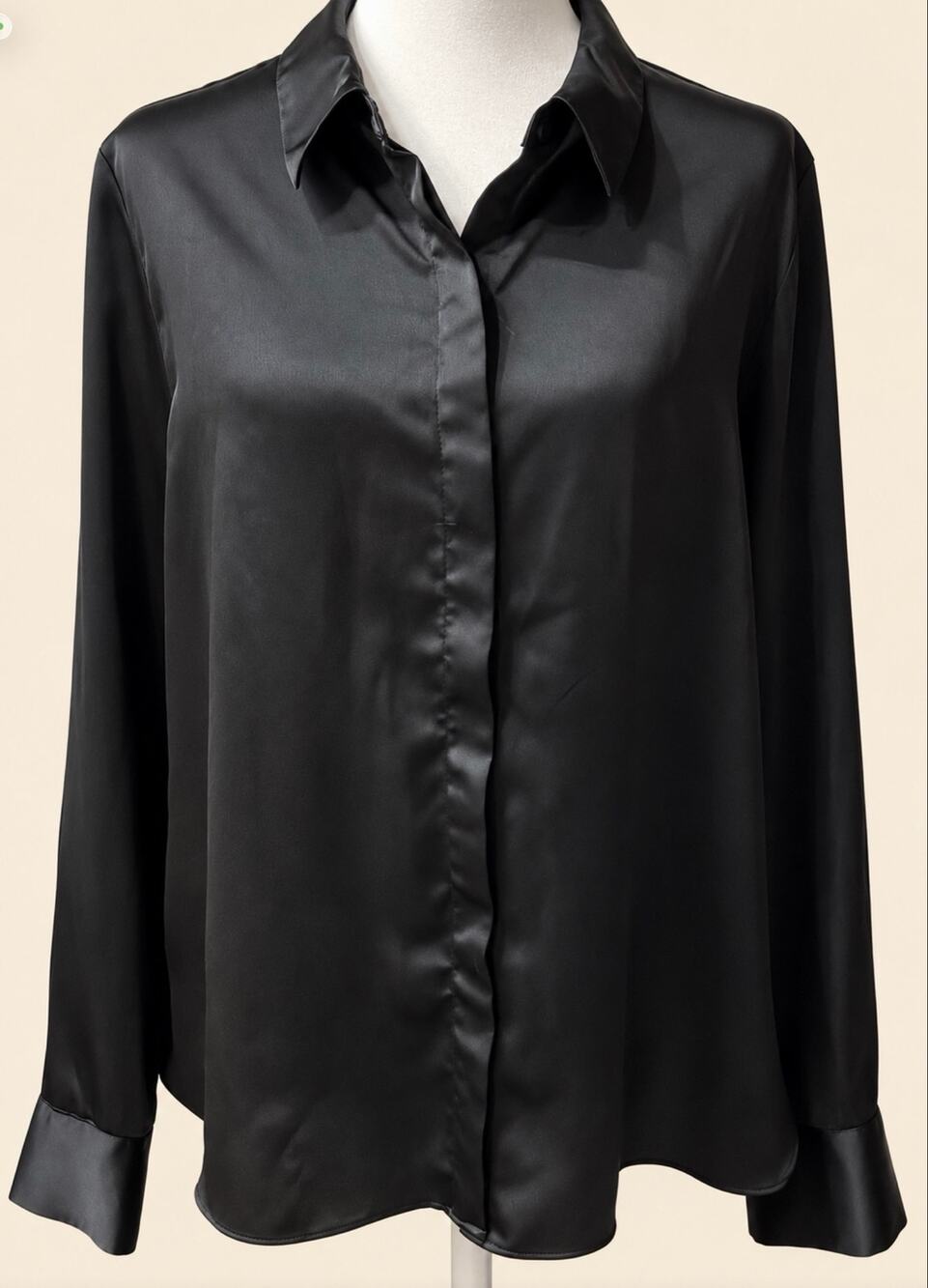 A New Day Black Satin Button Down Blouse Women’s L